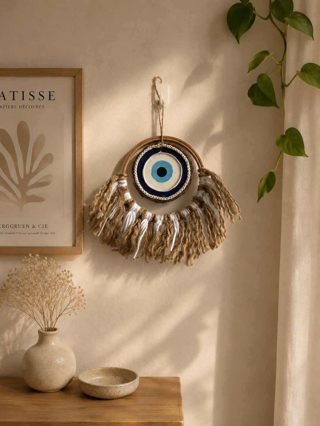 Rustic jute Evil eye hanging