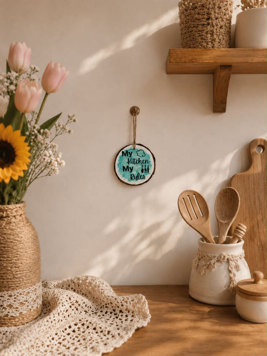 "My kitchen My rules" Handcrafted Wooden Wall Hanging