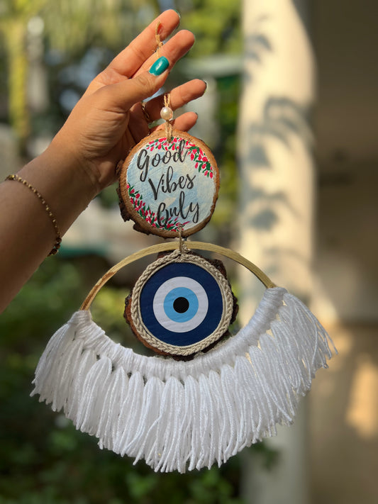 Good vibes Only evil eye macramé charm