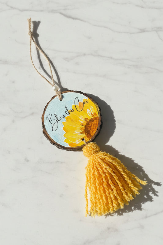 Bless This Car & Radiate Positivity | Wooden Car Charm