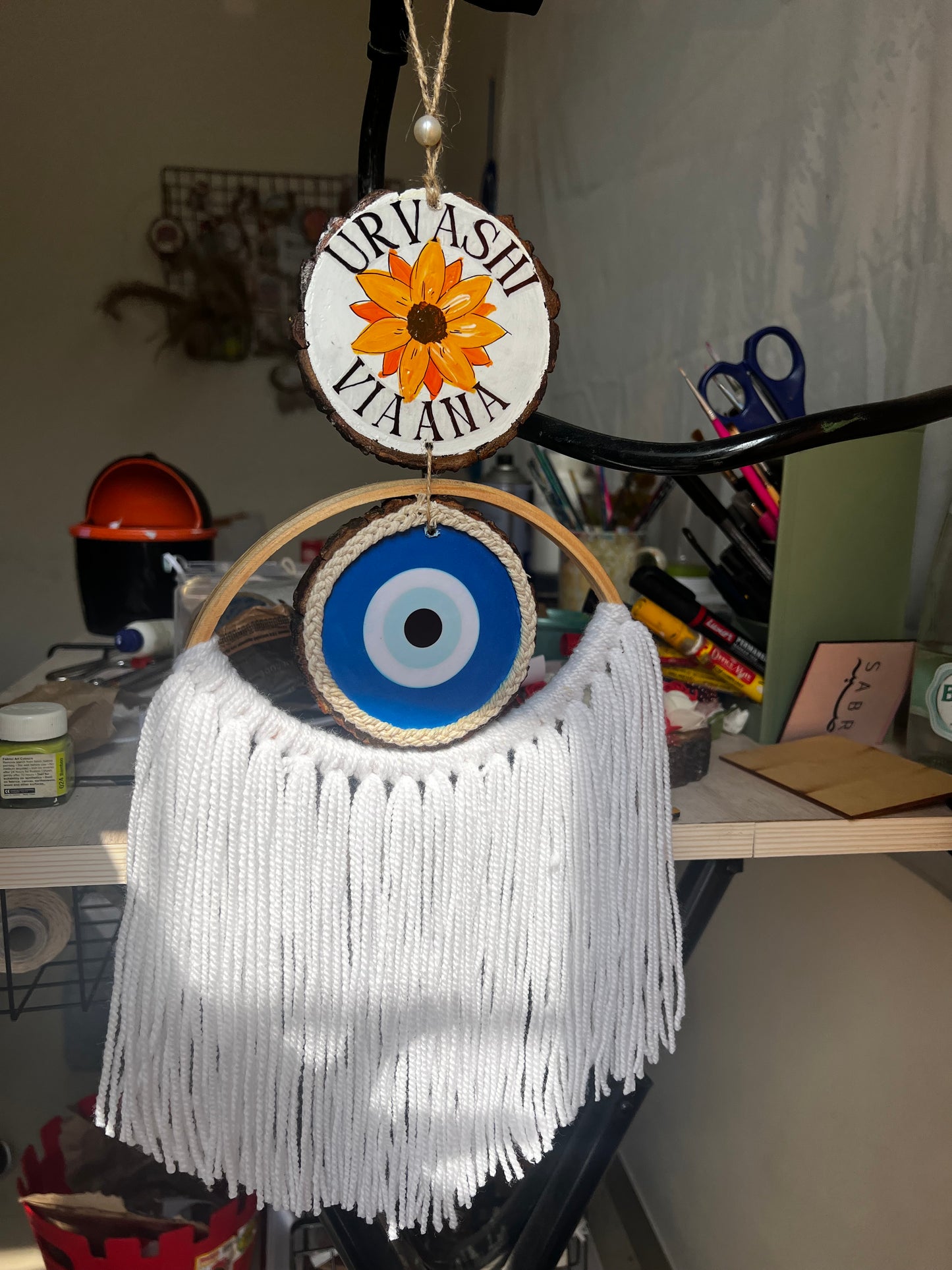 Personalized Evil Eye Woven Hanging | Custom Name Macrame Wall Art