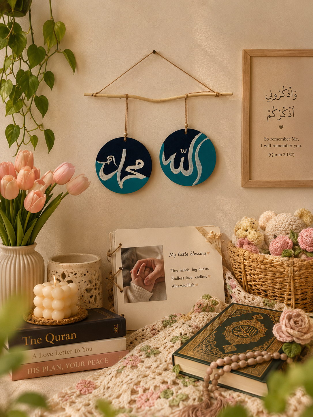 Allah mohommad- teal hanging set of two (6 inches)