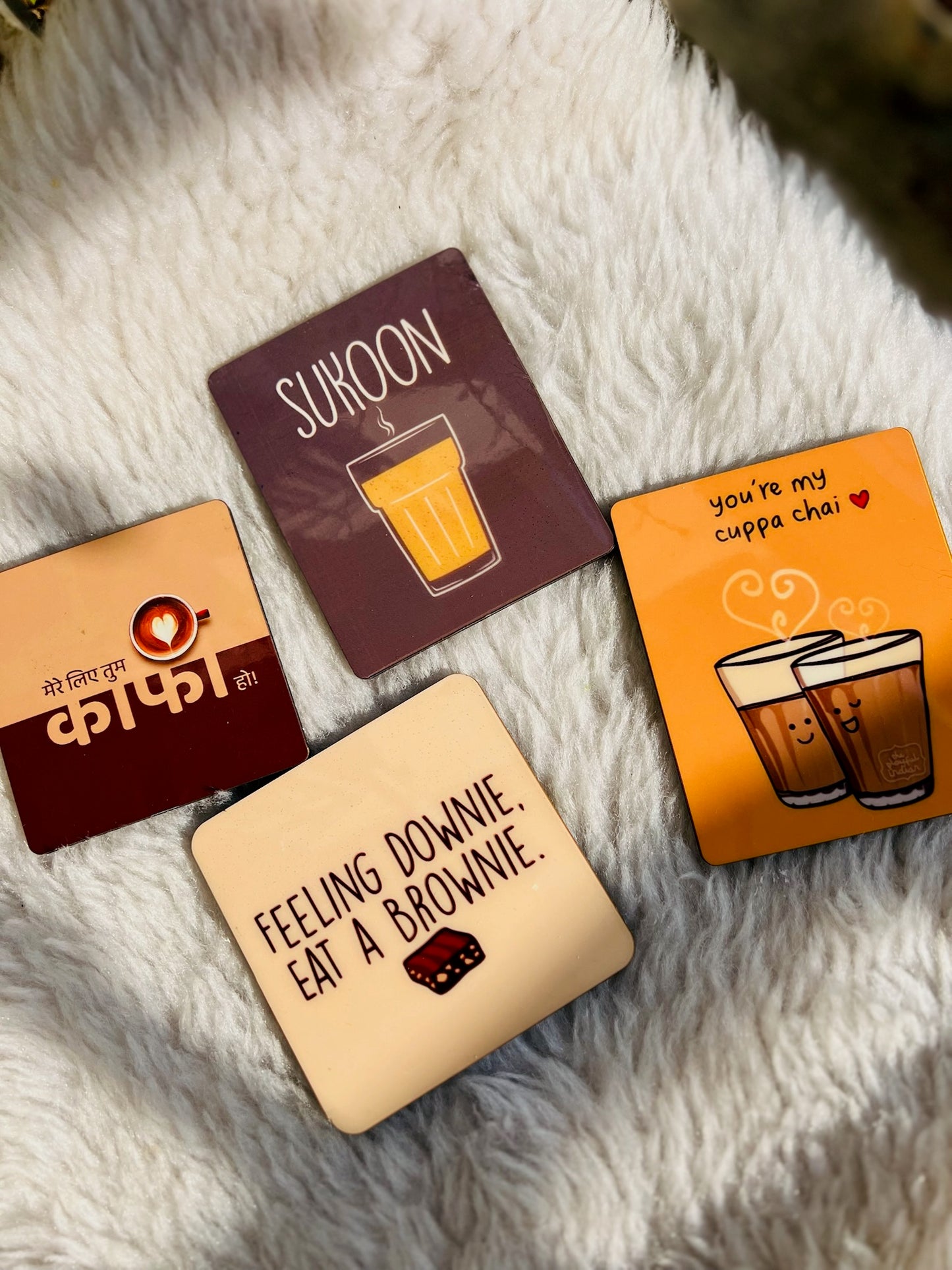Sukoon, chai, brownie and coffee fridge magnet - Combo of 4