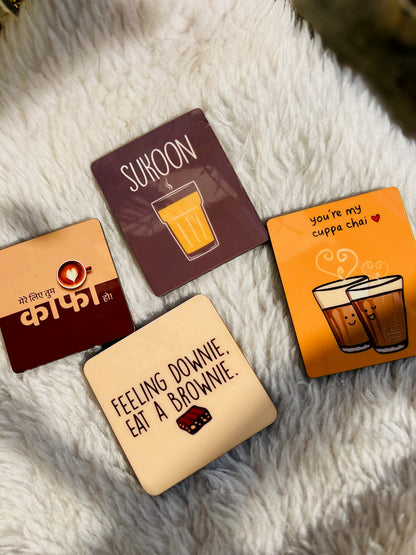 Sukoon, chai, brownie and coffee fridge magnet - Combo of 4