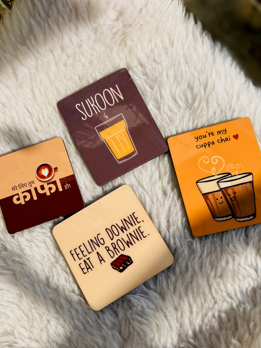 Sukoon, chai, brownie and coffee fridge magnet - Combo of 4