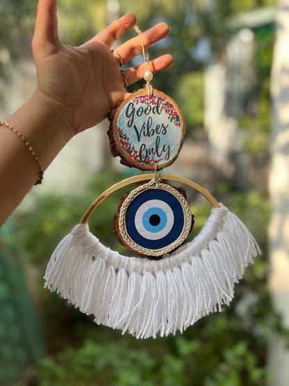 Good vibes Only evil eye macramé charm