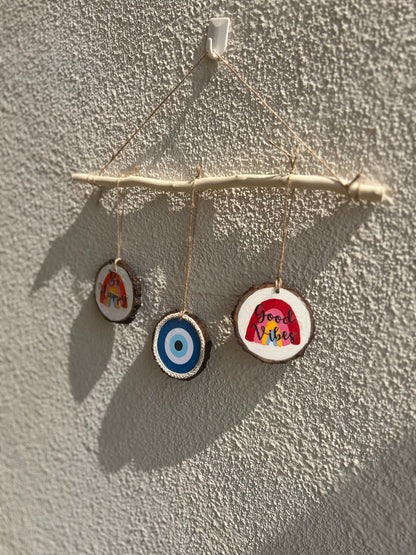 Good Vibes & Evil Eye Protection | Set of 3 Wooden Wall Hangings