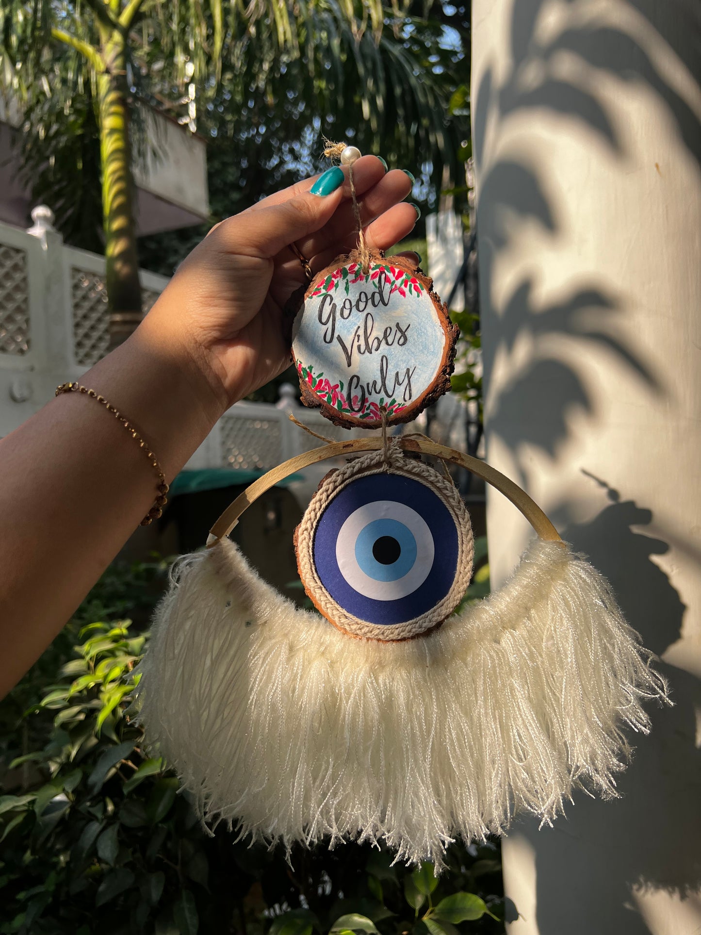 Aesthetic Good Vibes Only Evil Eye Hanging – Handmade Wall Décor
