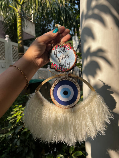 Aesthetic Good Vibes Only Evil Eye Hanging – Handmade Wall Décor