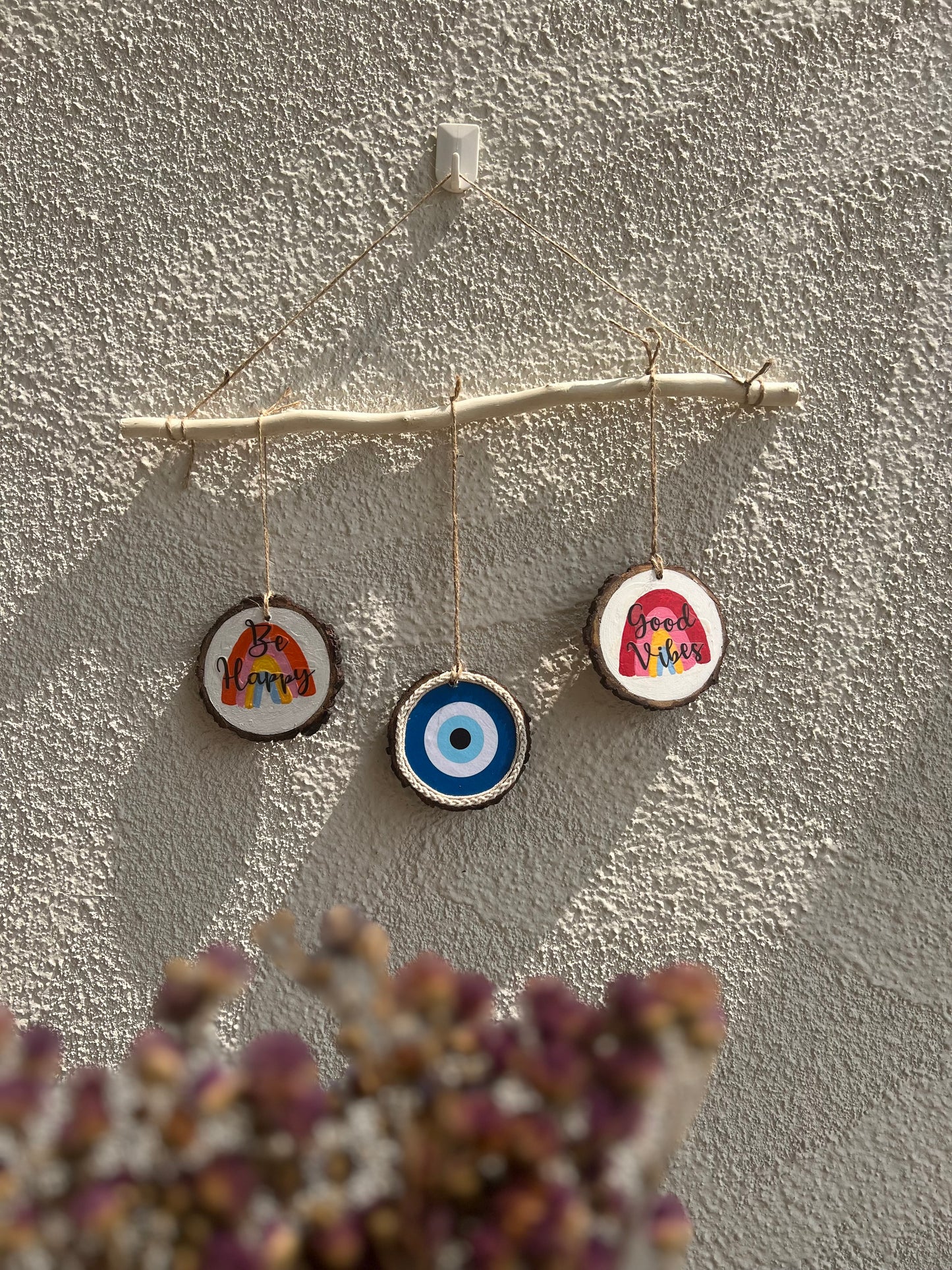 Good Vibes & Evil Eye Protection | Set of 3 Wooden Wall Hangings