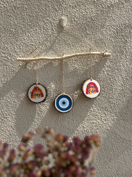 Good Vibes & Evil Eye Protection | Set of 3 Wooden Wall Hangings