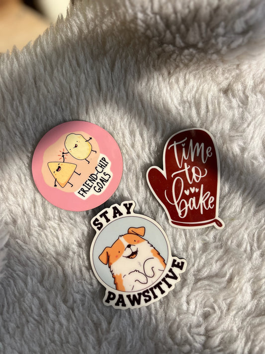 Friend chip goals, time to bake & stay pawsitive combo of 3  fridge magnets