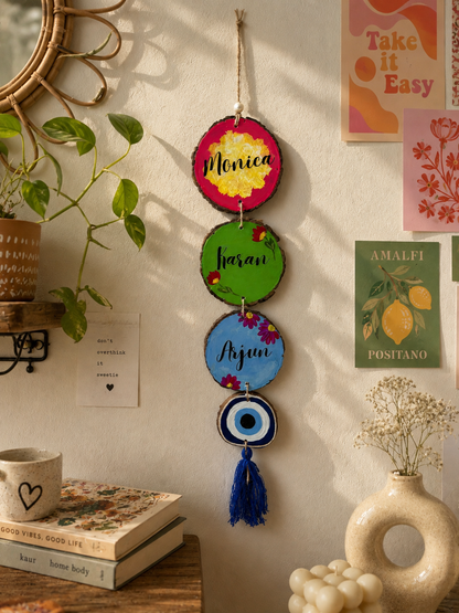 Personalized Family Name Vibrant Wall Hanging – Custom Nameplates with Evil Eye (Copy)