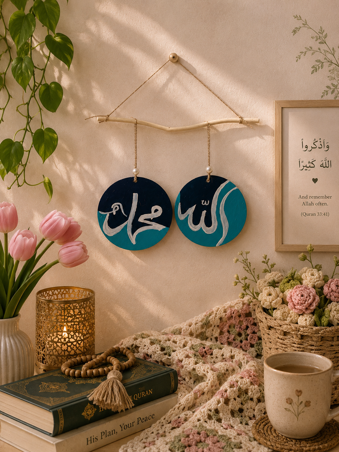 Allah mohommad- teal hanging set of two (6 inches)
