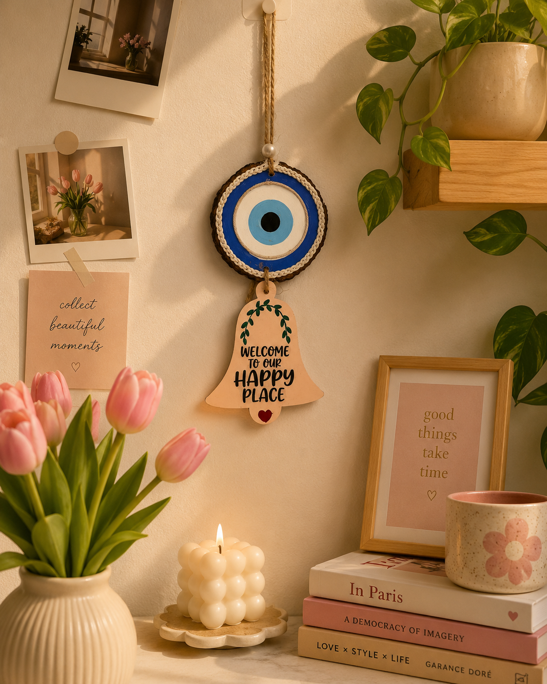 Welcome to my Happy place- Evil eye charm for Entrance
