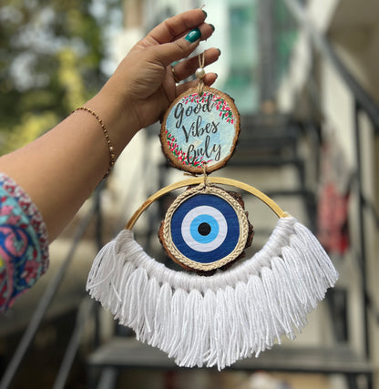 Good vibes Only evil eye macramé charm