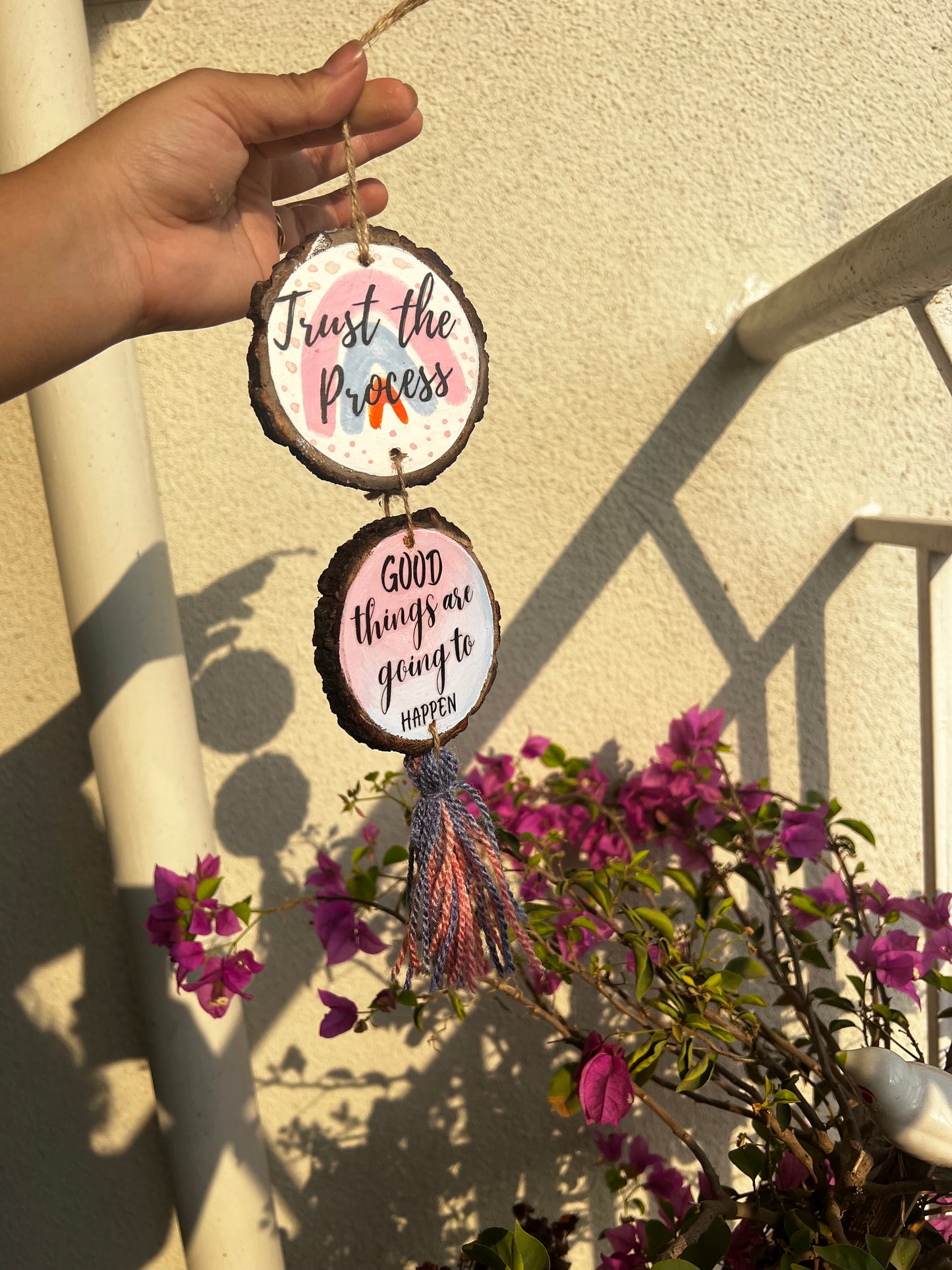 Trust the Process & Good Things are going to happen | Double Tier Wooden Hanging