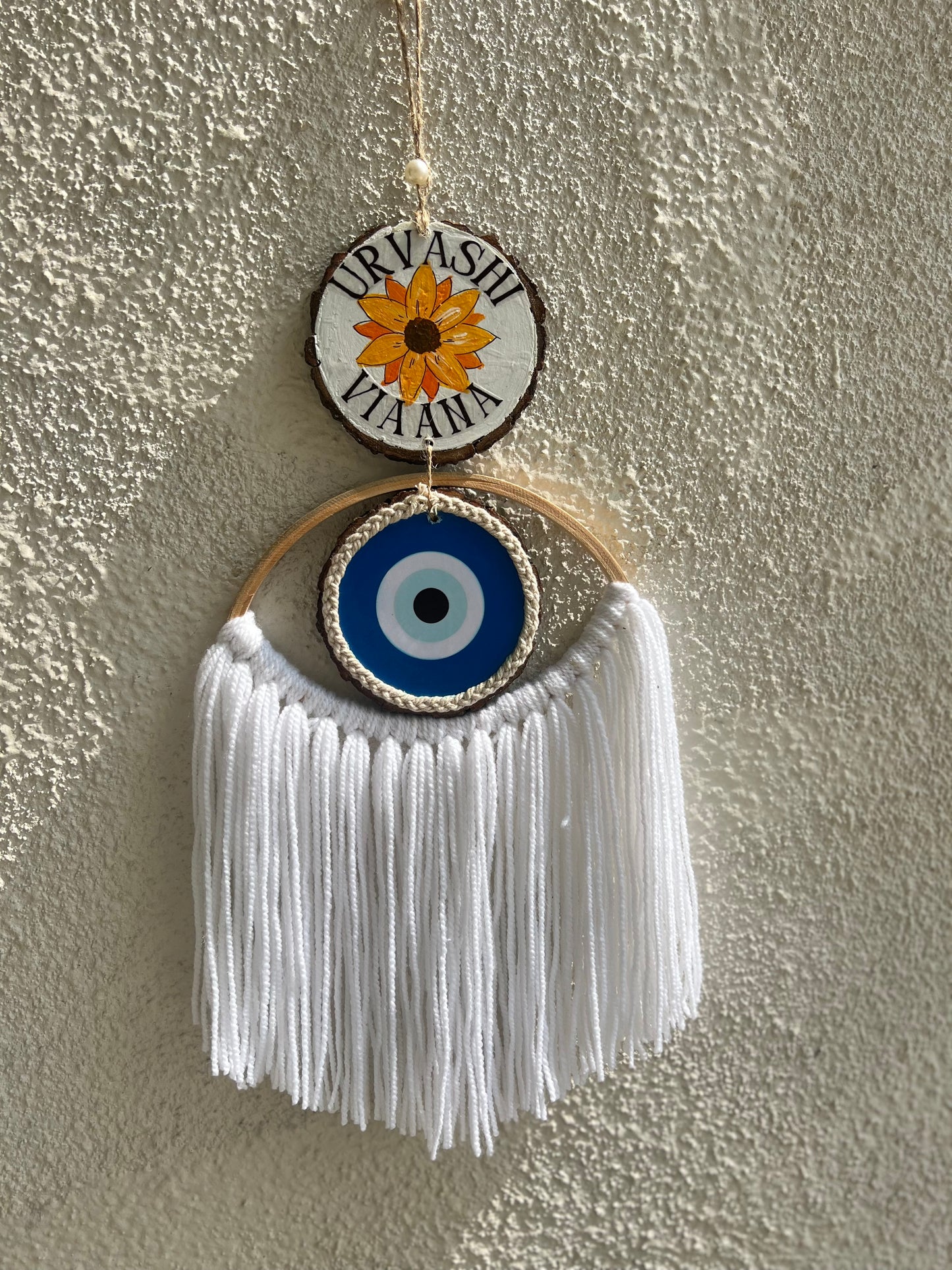Personalized Evil Eye Woven Hanging | Custom Name Macrame Wall Art