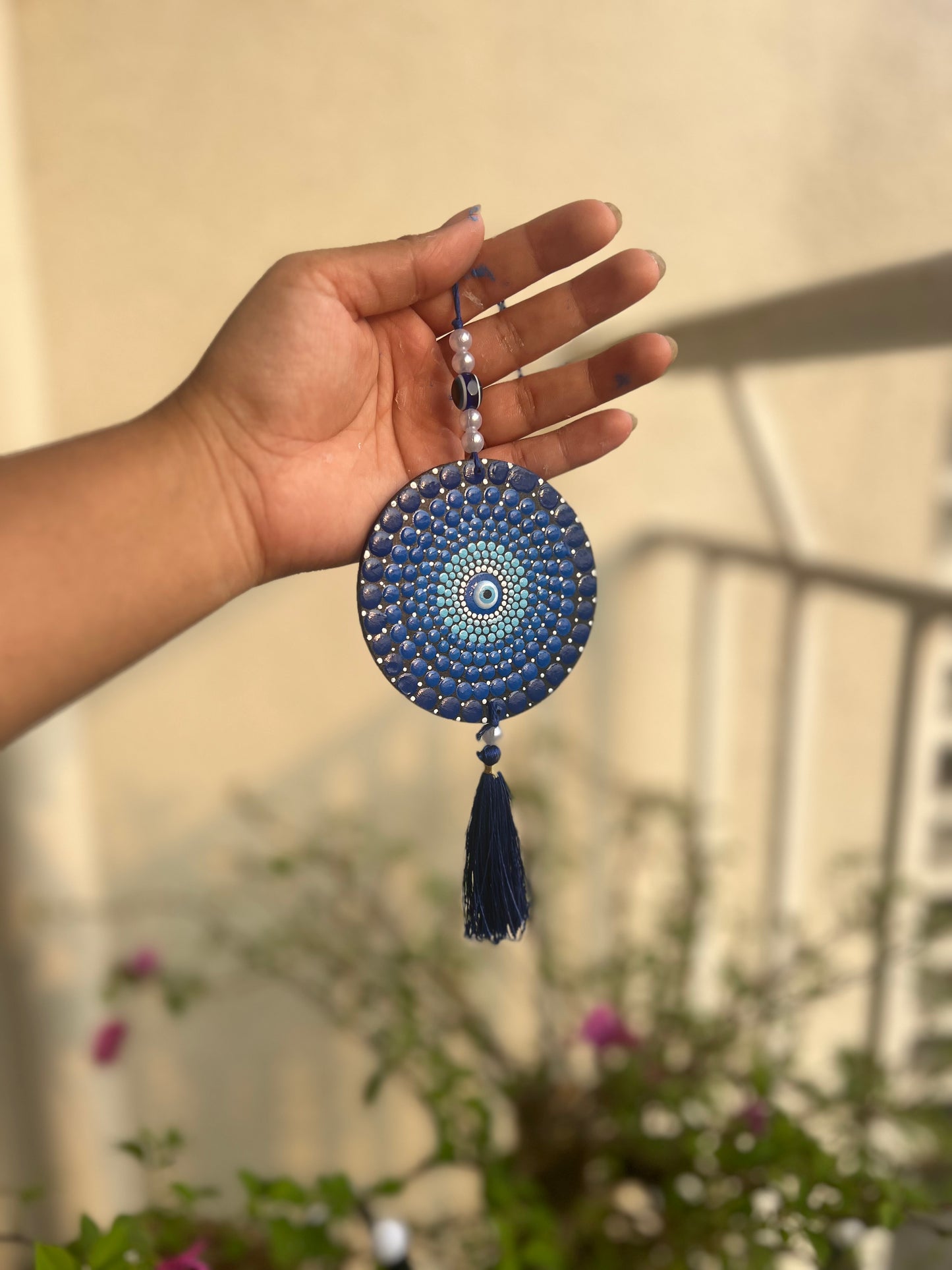 Mandala Art Evil Eye Car Charm – 3-Inch Spiritual Rearview Mirror Hanging Gift