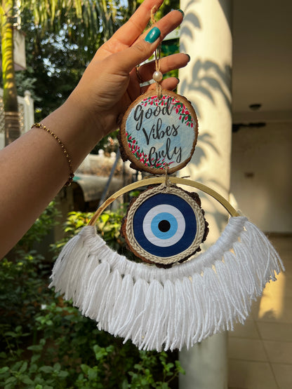 Good vibes Only evil eye macramé charm