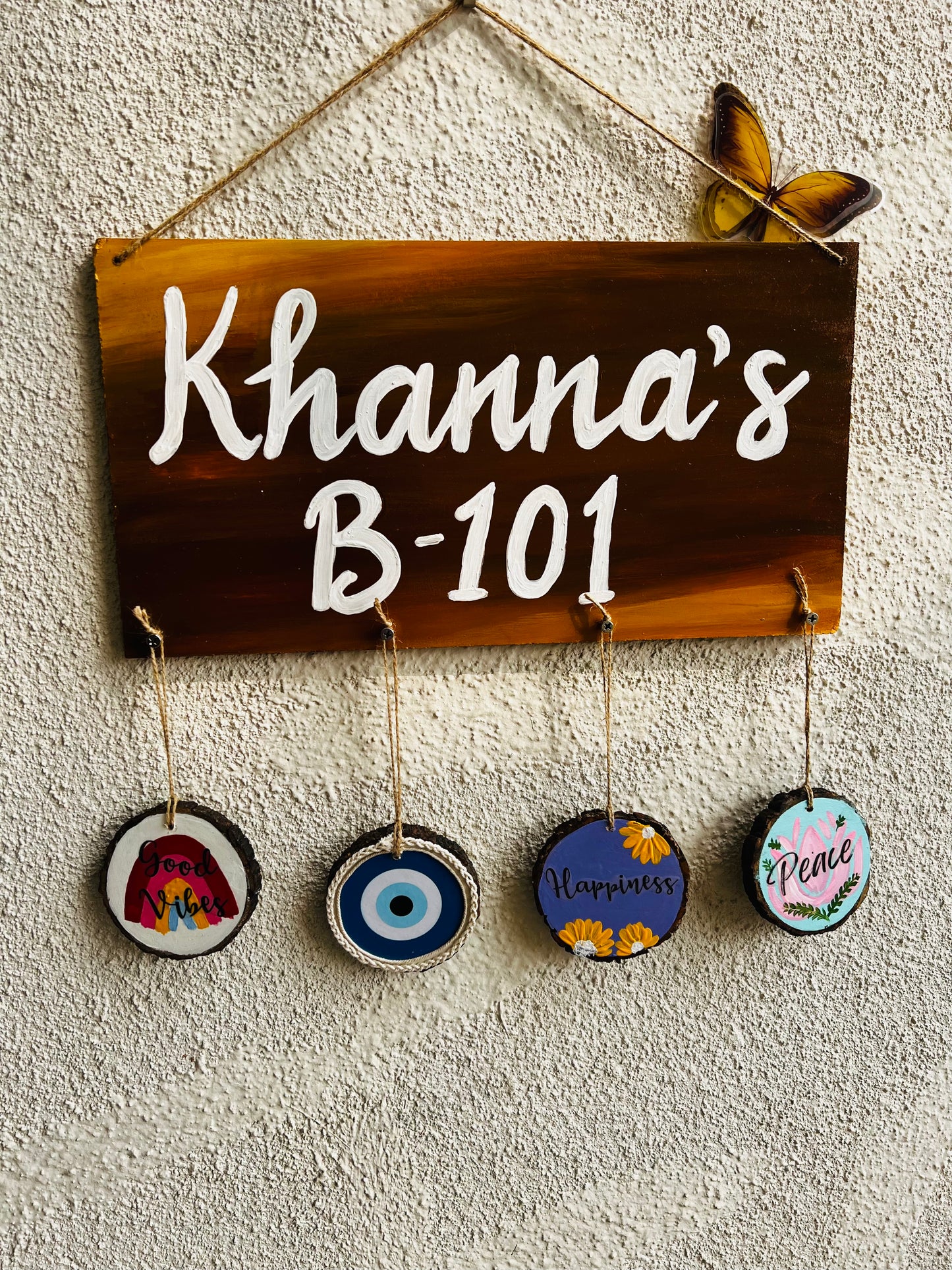 Custom Wooden Name Plate with House Number | Rustic Home Entrance Deco