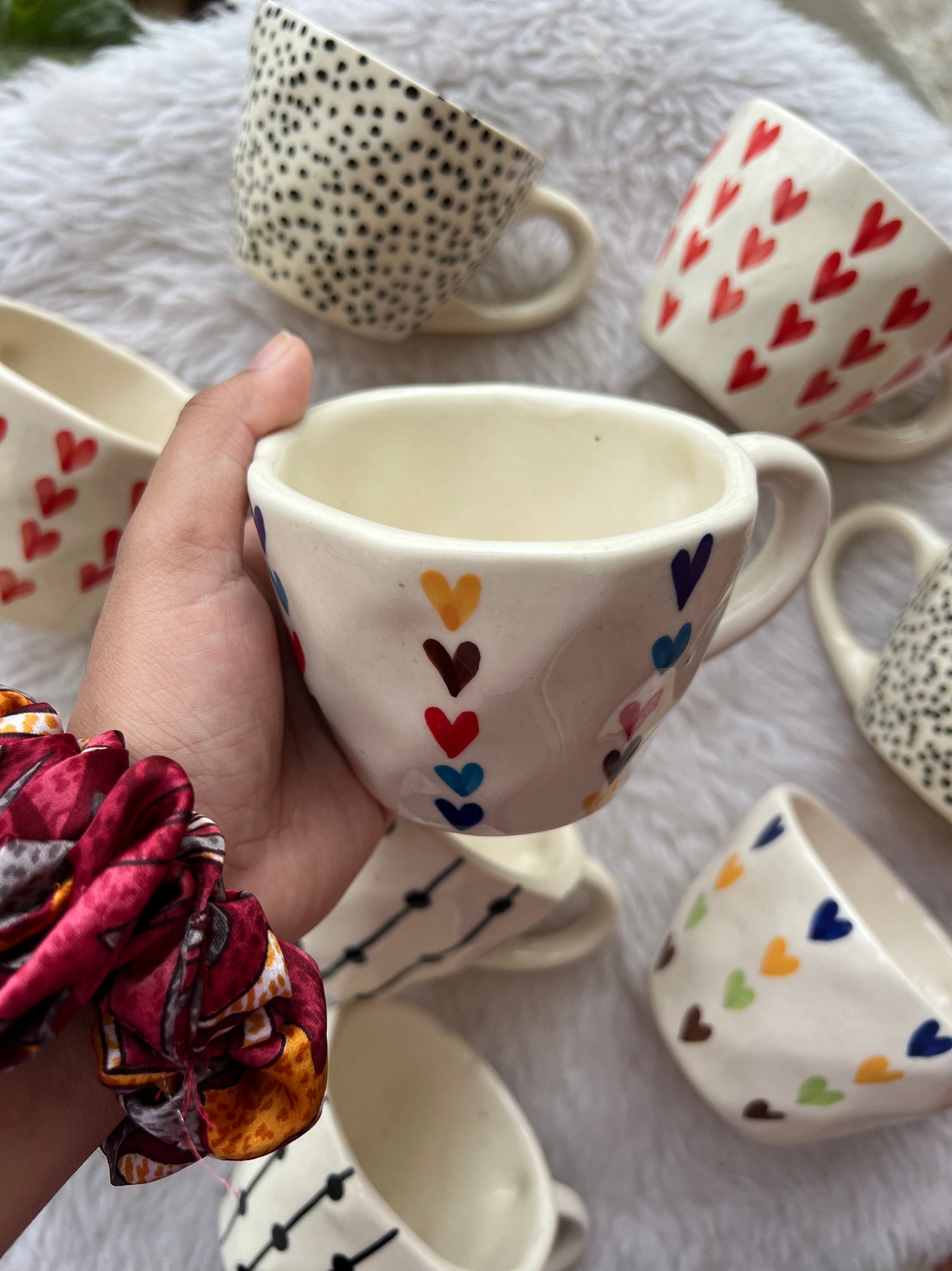 Multi color heart coffee mug