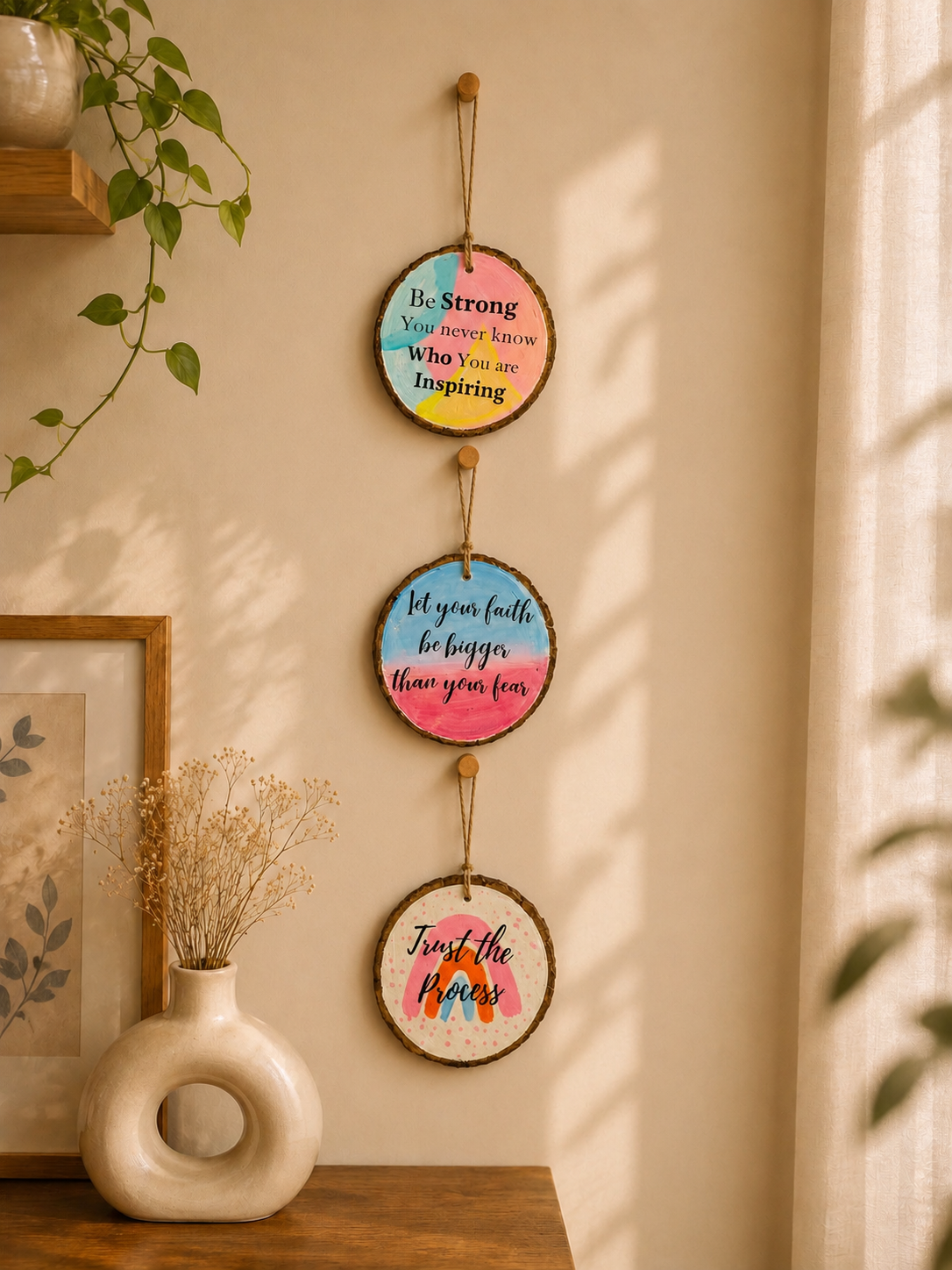Be strong, faith, trust the process - combo of 3 hangings