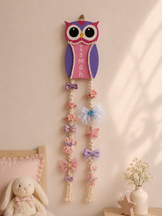 Handcrafted Boho Hair Clip Organizer – Personalized Wooden & Macramé Display