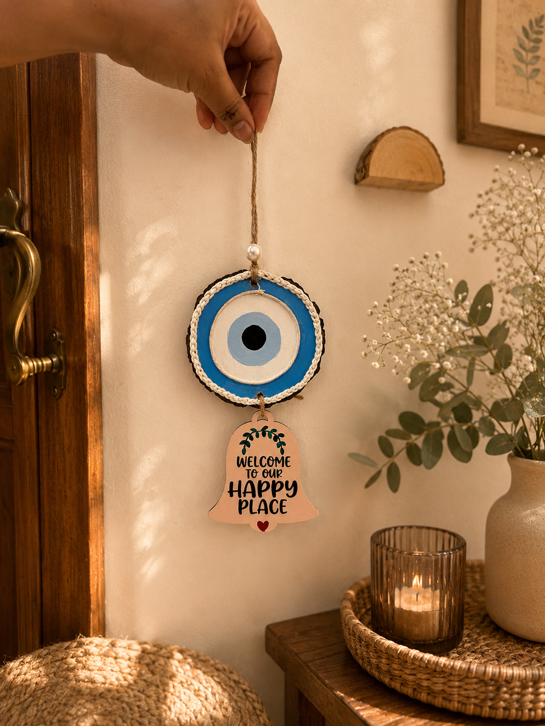 Welcome to my Happy place- Evil eye charm for Entrance