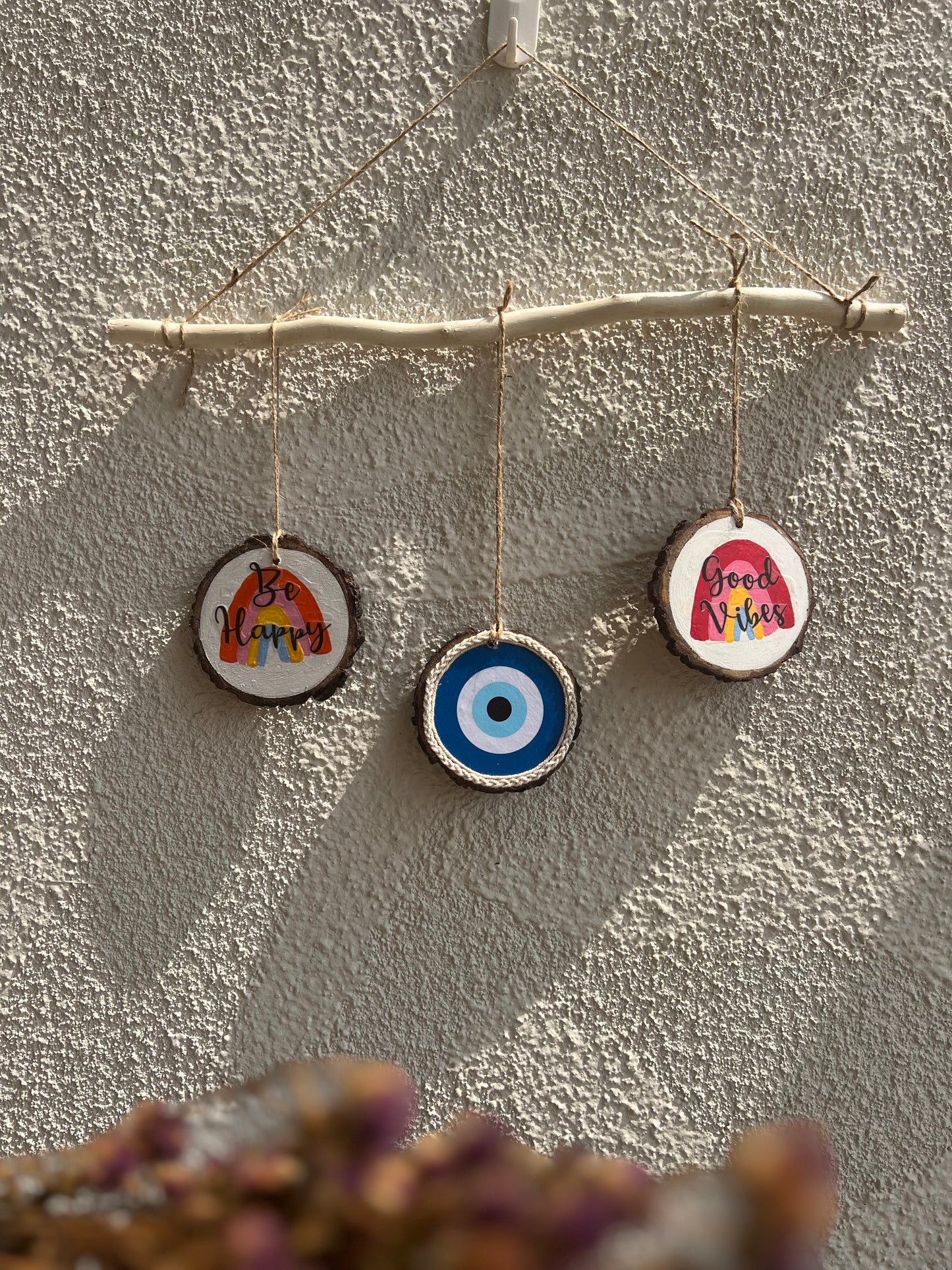 Good Vibes & Evil Eye Protection | Set of 3 Wooden Wall Hangings