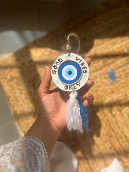 Good Vibes Only | Evil Eye & Wooden Car Charm