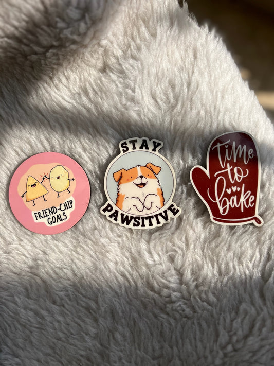 Friend chip goals, time to bake & stay pawsitive combo of 3  fridge magnets