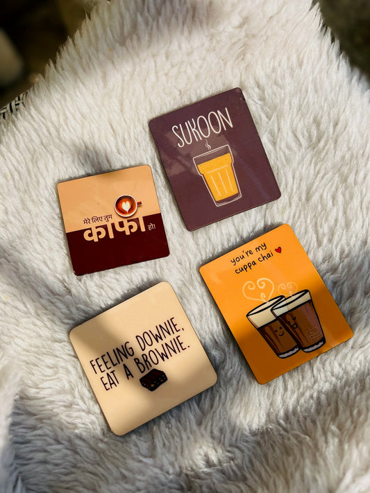 Sukoon, chai, brownie and coffee fridge magnet - Combo of 4