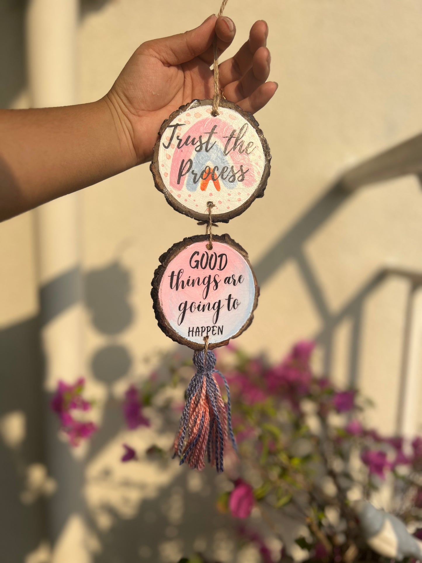 Trust the Process & Good Things are going to happen | Double Tier Wooden Hanging