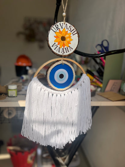 Personalized Evil Eye Woven Hanging | Custom Name Macrame Wall Art