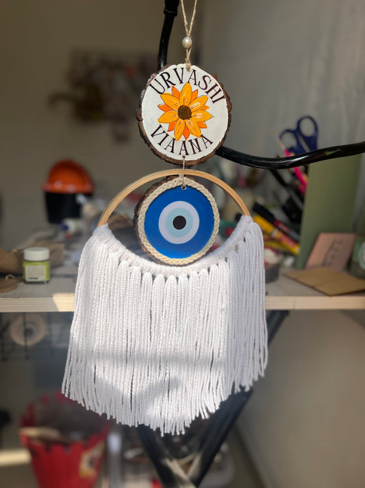 Personalized Evil Eye Woven Hanging | Custom Name Macrame Wall Art