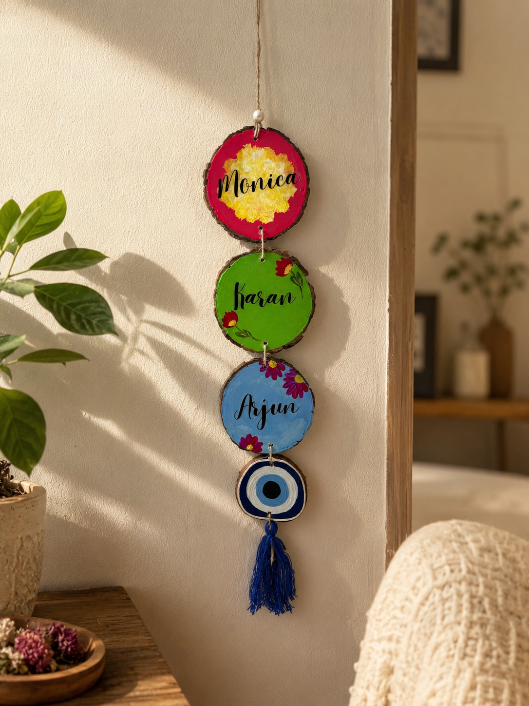 Personalized Family Name Vibrant Wall Hanging – Custom Nameplates with Evil Eye (Copy)
