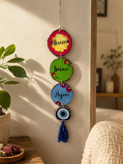 Personalized Family Name Vibrant Wall Hanging – Custom Nameplates with Evil Eye (Copy)