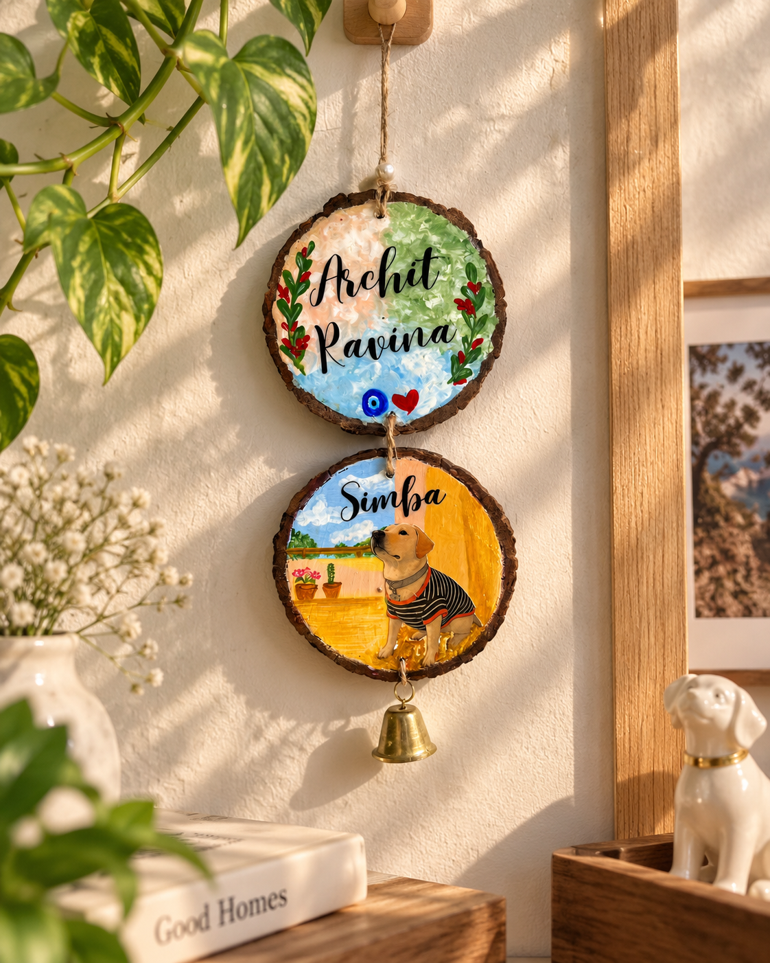 Customized Couple & Pet Wooden Hanging 🐾