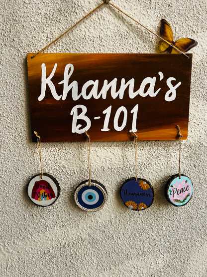 Custom Wooden Name Plate with House Number | Rustic Home Entrance Deco