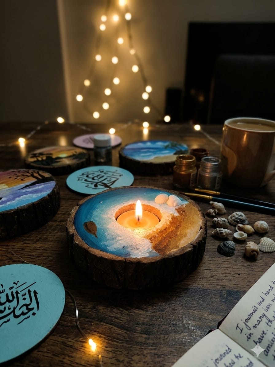 Beach Theme Handcrafted T-Light Candle Holder