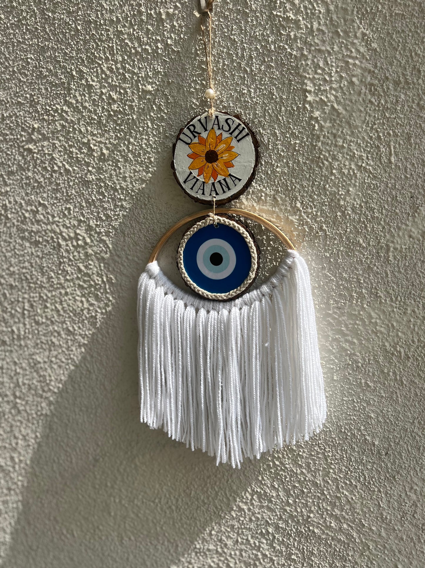 Personalized Evil Eye Woven Hanging | Custom Name Macrame Wall Art