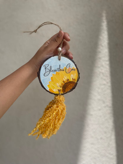 Bless This Car & Radiate Positivity | Wooden Car Charm