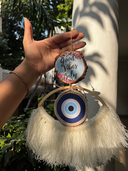 Aesthetic Good Vibes Only Evil Eye Hanging – Handmade Wall Décor