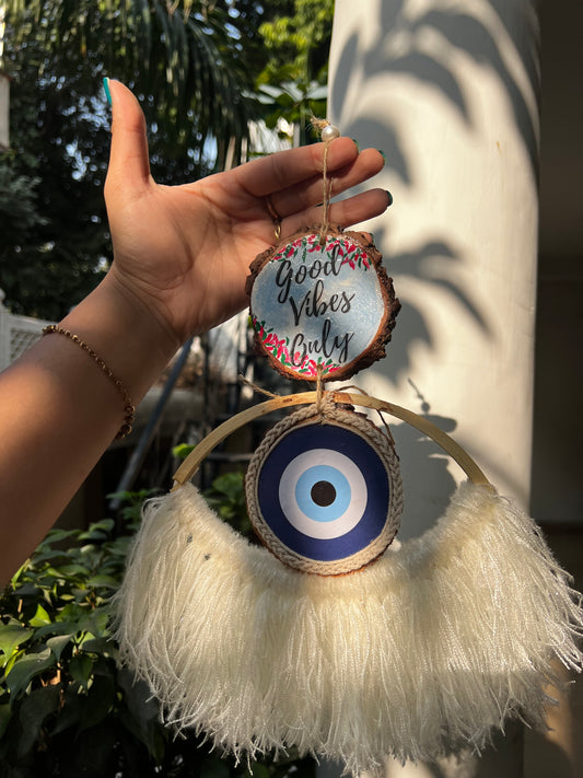Aesthetic Good Vibes Only Evil Eye Hanging – Handmade Wall Décor