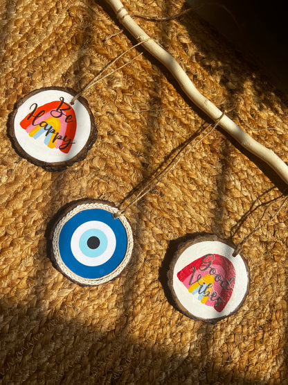 Good Vibes & Evil Eye Protection | Set of 3 Wooden Wall Hangings