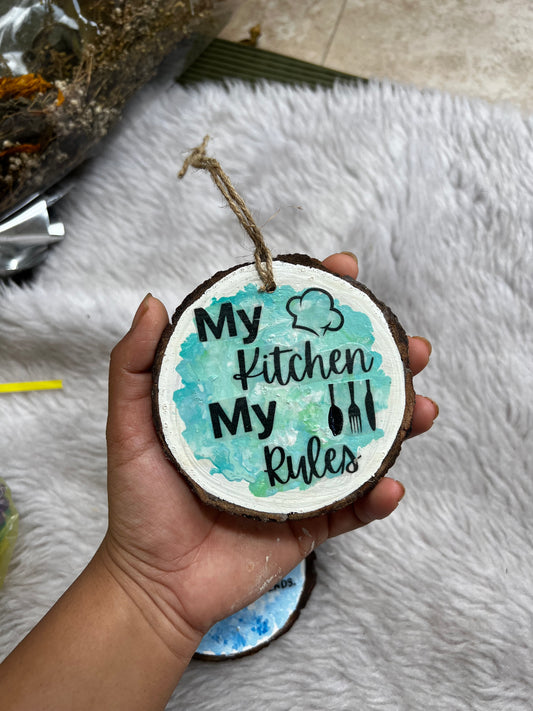 "My kitchen My rules" Handcrafted Wooden Wall Hanging