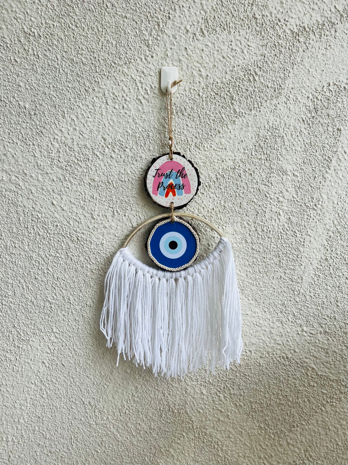 Trust the process evil eye macramé charm