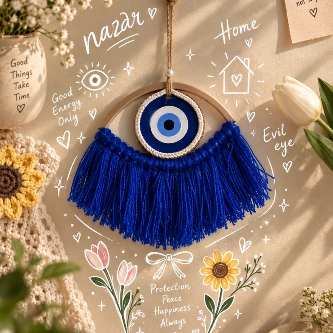 Dark Blue evil eye with macrame