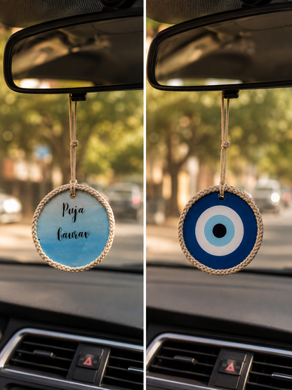Evil eye and Customised name car charm